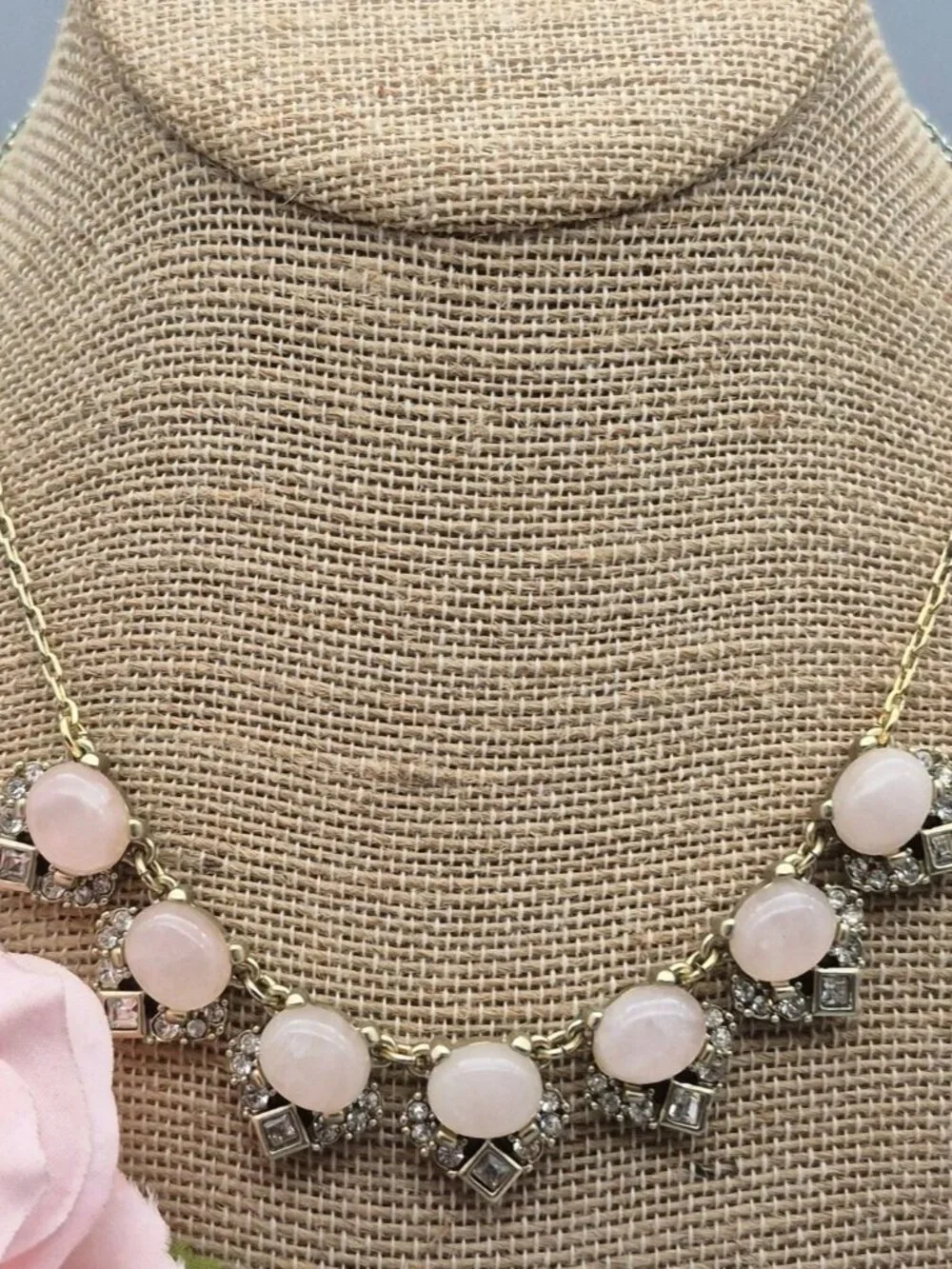 LOFT Gold-Tone Pink Stone & Crystal Statement Necklace 19